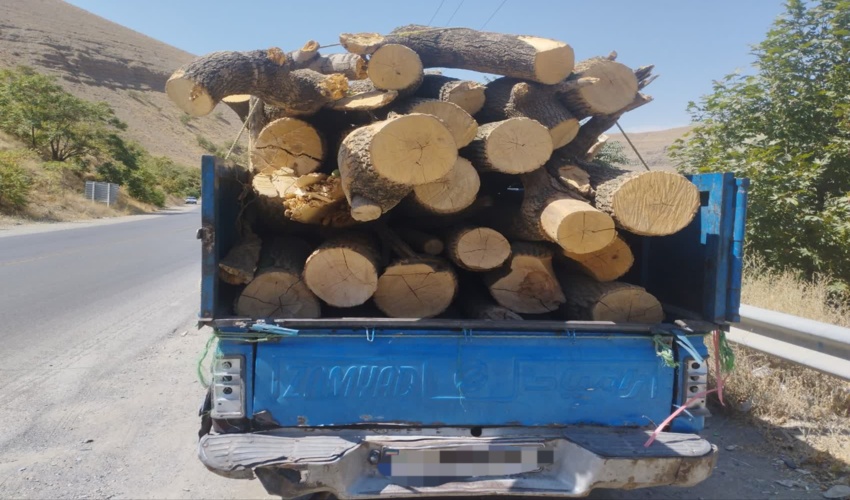 توقیف یک دستگاه خودروی نیسان حامل چوب  آلات غیر مجاز در جاده چالوس 
